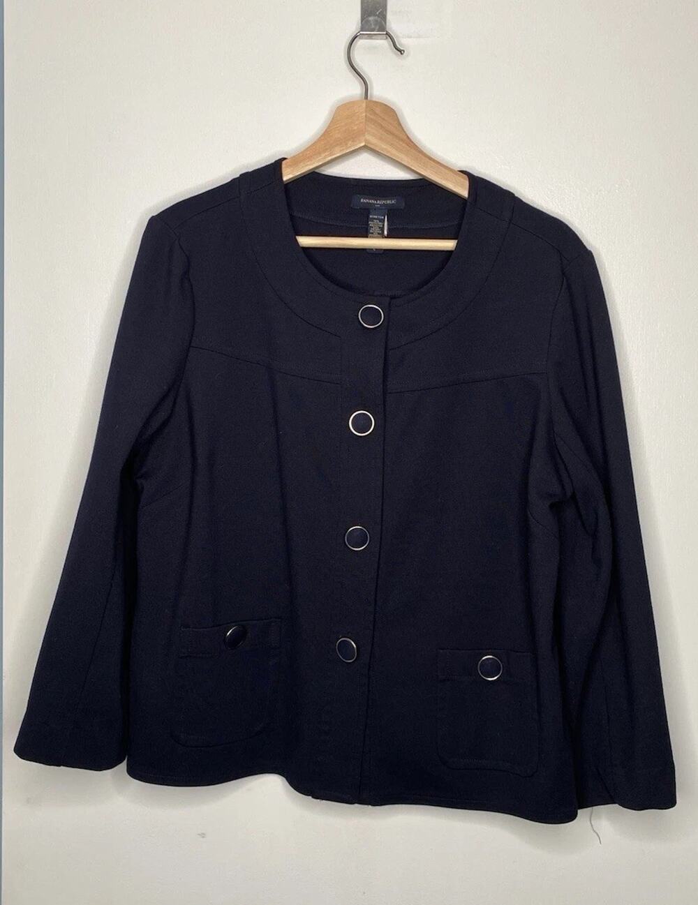 BANANA REPUBLIC KNIT SWING BLAZER – WOMEN’S SIZE LARGE (NAVY BLUE)